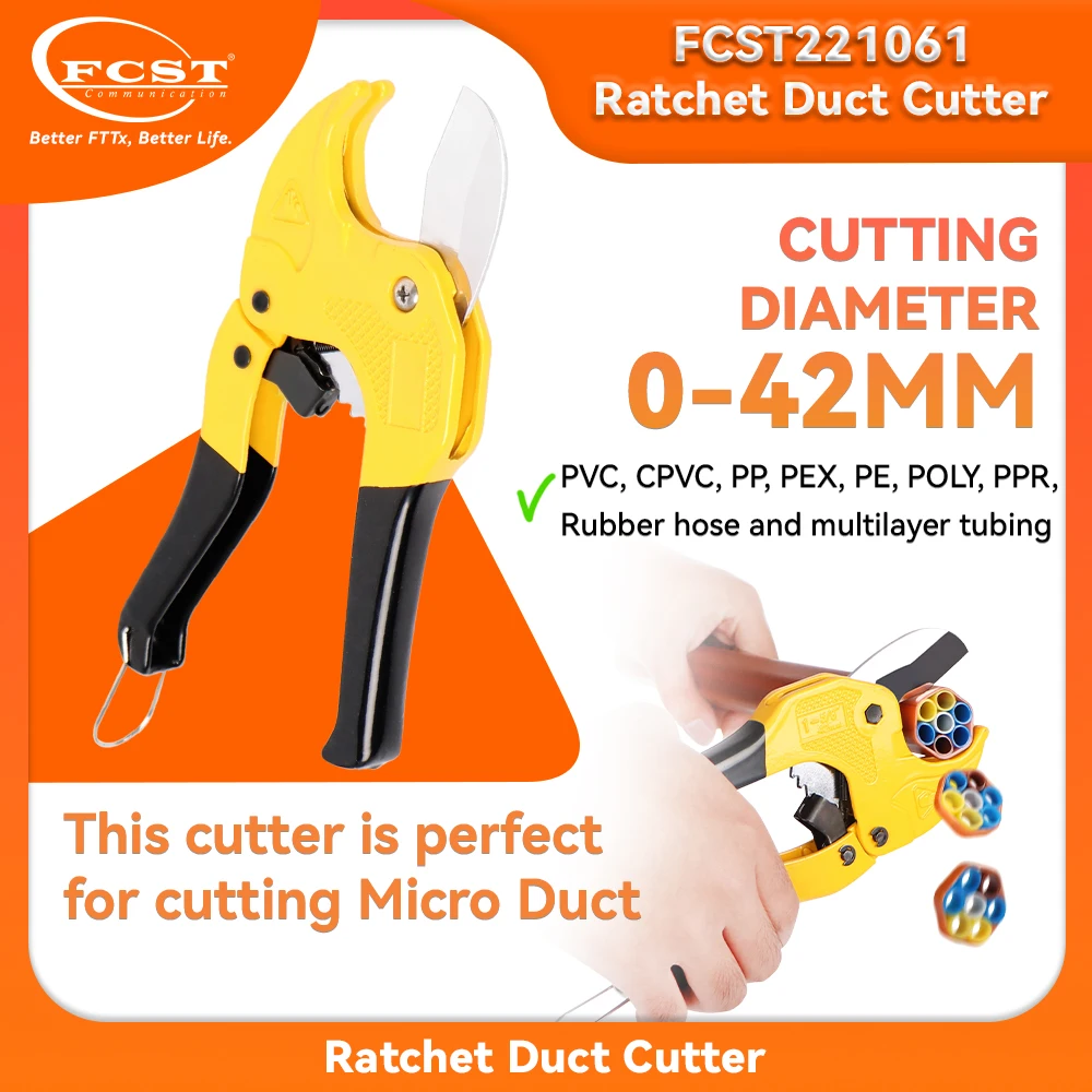 FCST 0-42mm Ratchet Micro Duct Cutter scissors Fiber Tool Cutting Micro Duct Diameter