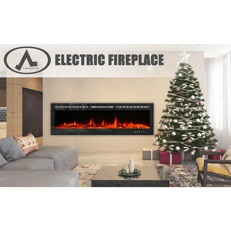 CharaVector Electric Fireplaces Recessed Wall Mounted Fireplace Insert 70 Inch Wide Heater LED Fire Place Remote Control & Touch