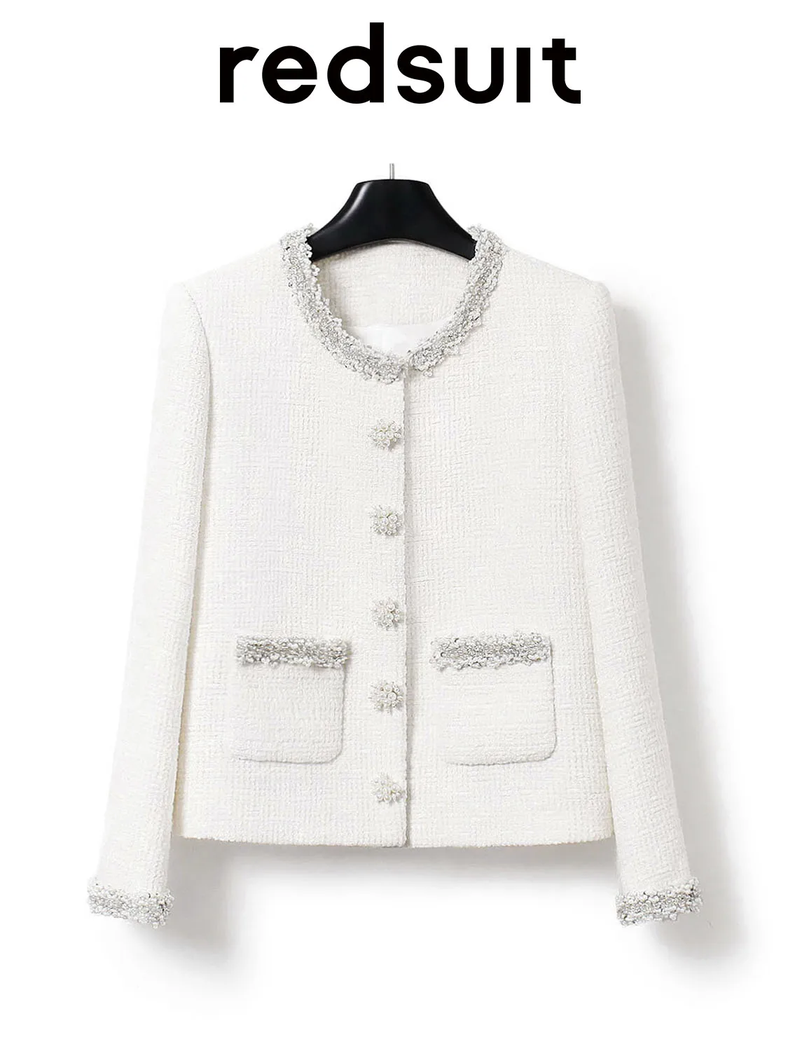New Heavy industry nail bead edging three-dimensional diamond buckle coarse floral white coat top   Custom size