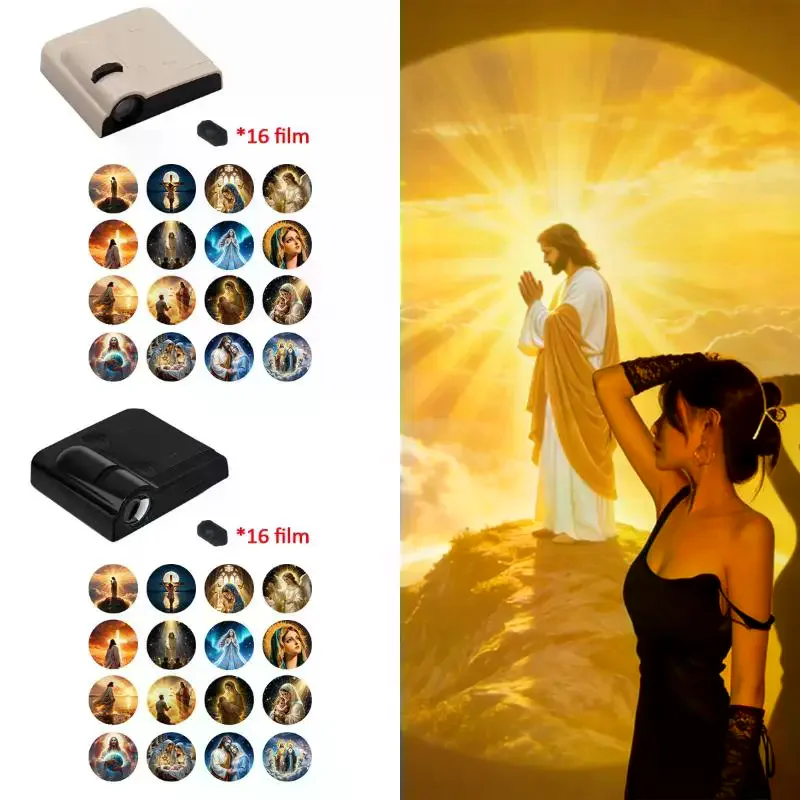 

1 Lamp + 16 Pictures Christ Church Mary Projection Lamp LED Projector Religious Atmosphere Light Gift For Home Decoration