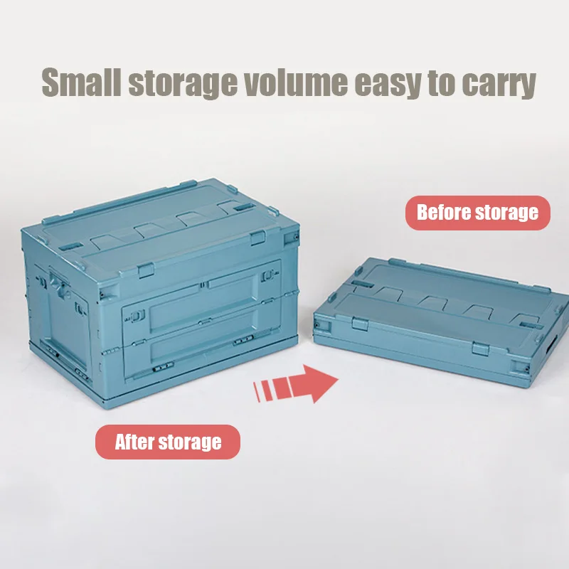 Large-capacity Storage Container Box With Wooden Cover Camping Foldable Storage Box Sundries Car Plastic Storage Box