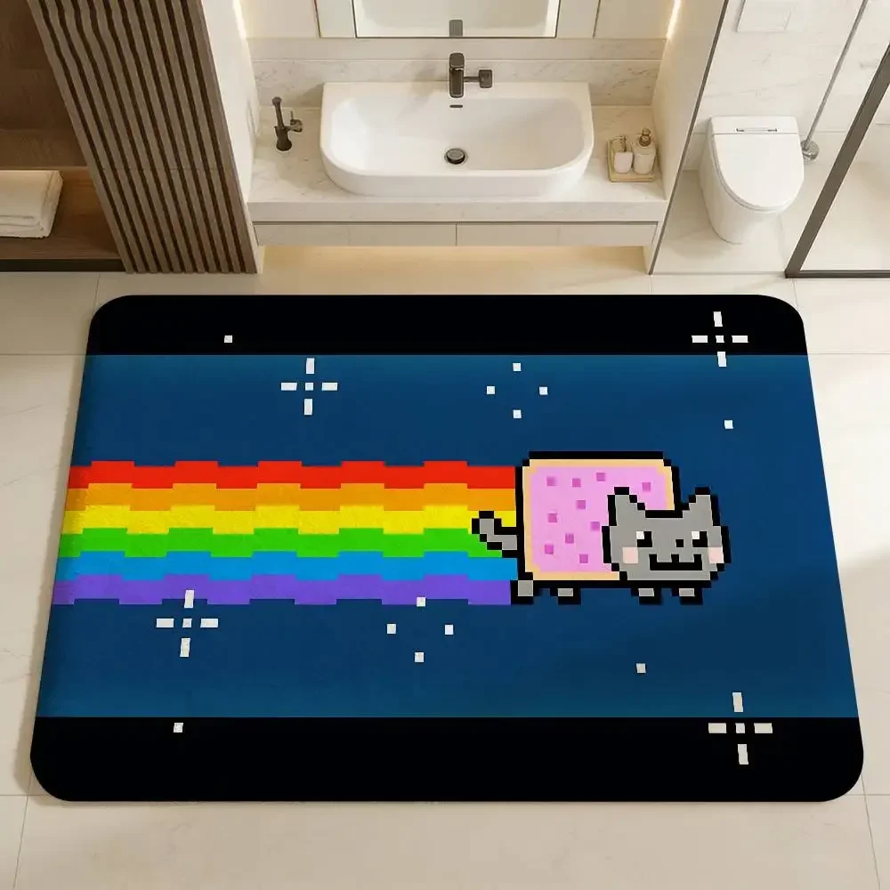 Cute N-nyan CatS Bathroom Mat Anti-slip Absorb Water Long Strip Cushion Bedroon Mat Welcome Doormat