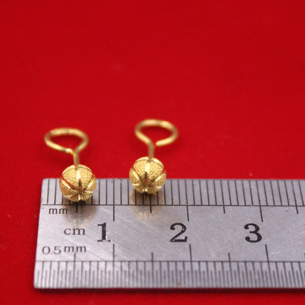 999 Pure 24K Yellow Gold Earrings Stud For Women Frosted Ball 5mm Earrings Hook /E183