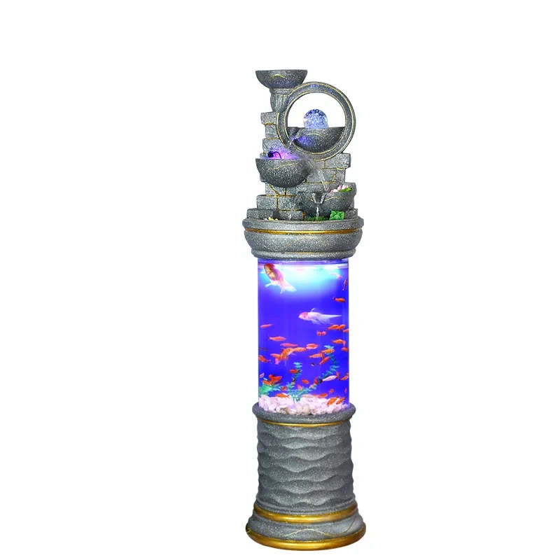 Fountain waterscape cylindrical fish tank living room floor windmill ornaments water wheel humidifier