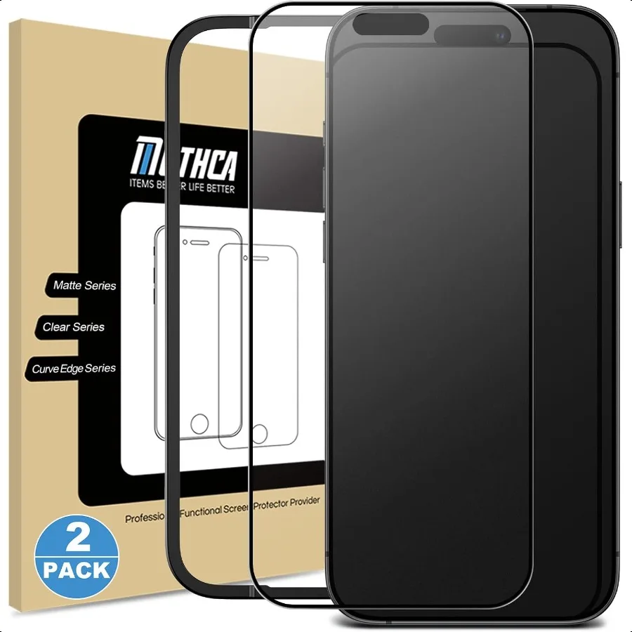 

2 упаковки матового стекла с полным покрытием для iPhone 17 Pro Max 6,9 дюйма, антибликовая защита от отпечатков пальцев, черный край, закаленная G