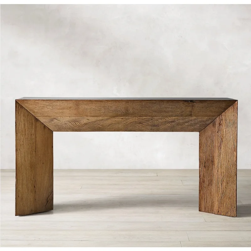 American rural retro entrance cabinet, modern simple wabi-sandy wind solid wood hall partition table