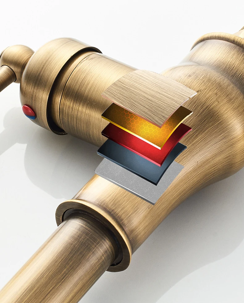 Mitigeur De Cuisine Hiendure Style Vieux Cuivre - Bec Rabattable, Laiton, Cartouche Céramique - Hauteur 32 Cm