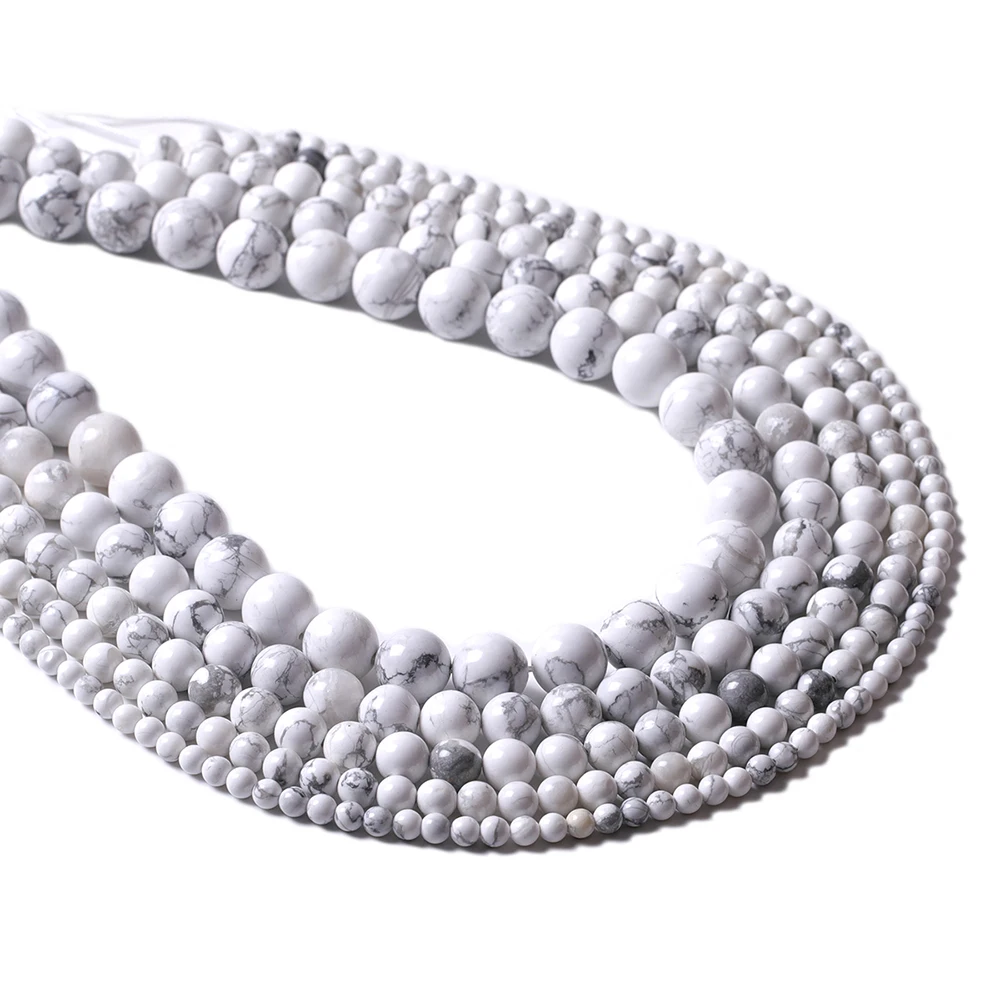 Natural White Turquoise Howlite Beads Round Loose Spacer Beads For Jewelry Making DIY Handmade Bracelet Necklace Accessories