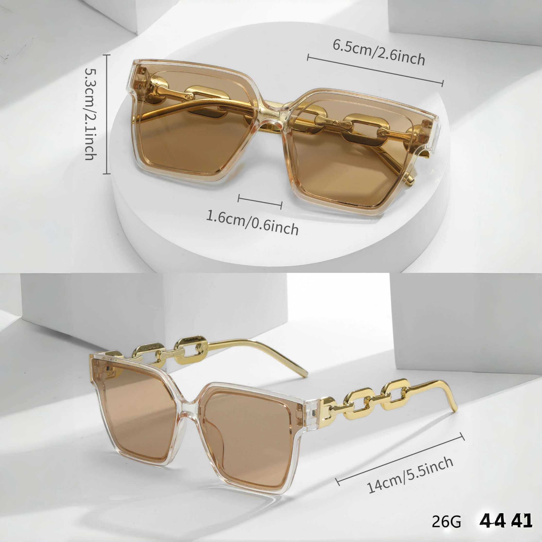 A Pair of PC Square Chain Sunglasses New NS Retro Sunglasses Personalized Sunglasses New Trend Big Box Ladies Sunglasses Ins Per