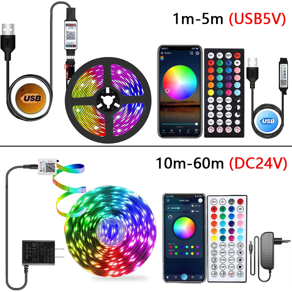 Led Strip Lights Music Sync Led Tape Ribbon with Remote APP Control Flexible Lamp for Home Room Decor TV Backlight Diode