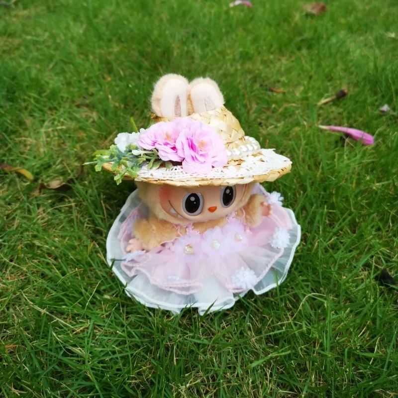 

Кукольное платье феи с цветком V1 V2, слепая коробка, одежда Labubu, платье принцессы, мини-кукольный наряд, головной убор ручной работы с соломенной шляпой