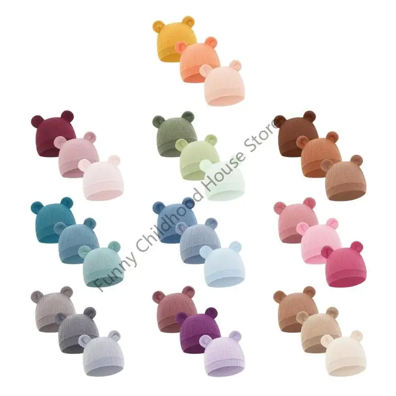 

D0LA 3pcs Caps Baby Hat Newborns Nursery Hospital Hat Baby Ear Hats Autumn Winter Breathable Baby Hat