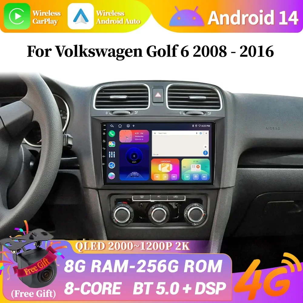 Android 14 For Volkswagen Golf 6 2008-2016 Car Radio Multimedia Intelligent GPS Wireless Bluetooth Apple Carplay Touch Screen