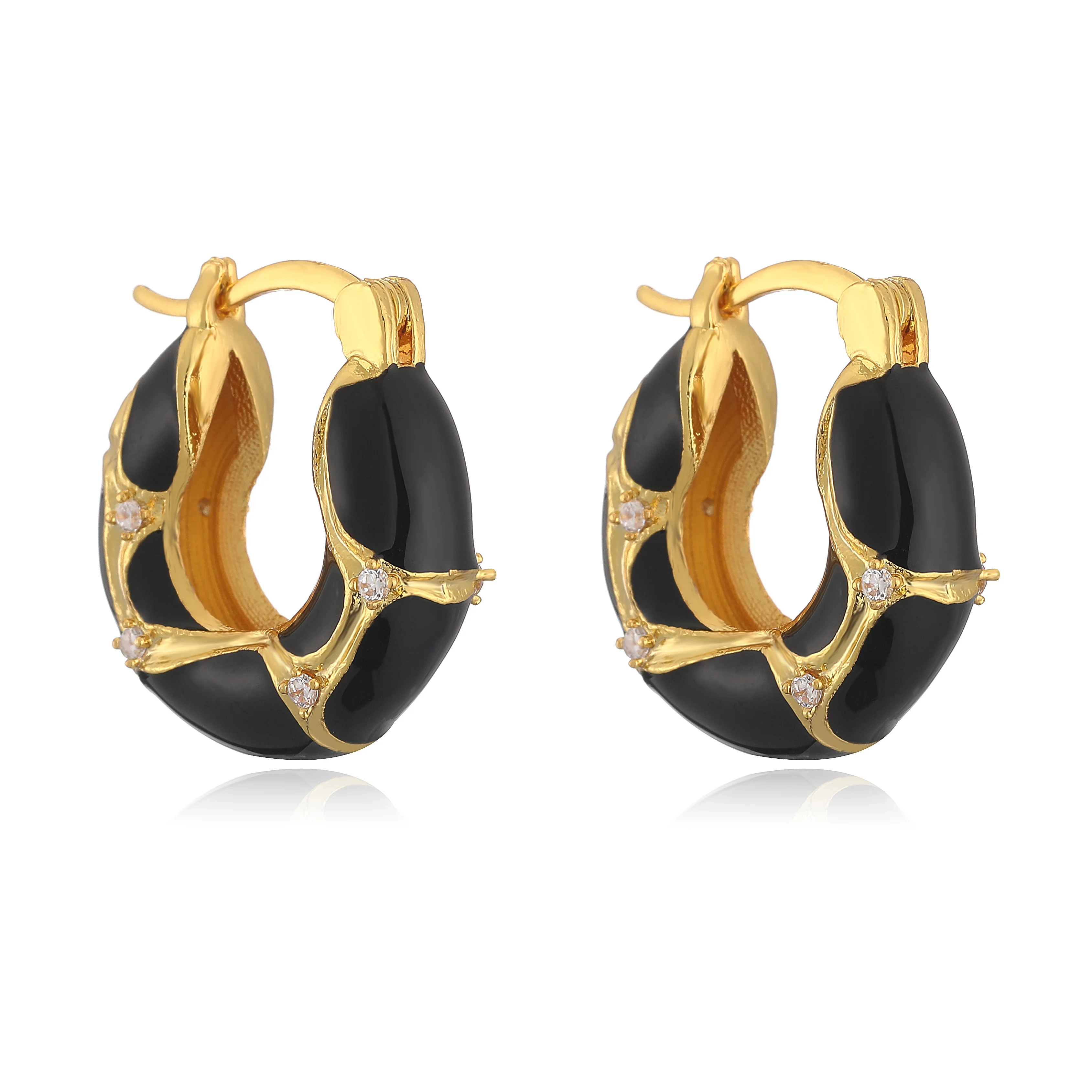 HECHENG,New Trendy Enamel Color Metal Texture Small Hoop Earrings for Women Gold Plated Statement Ear Buckle Creative Jewelry