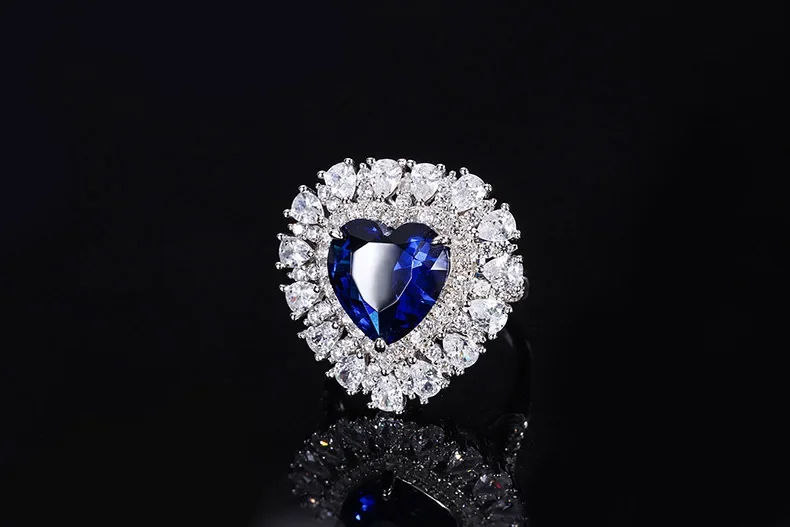S925 Silver Engagement Colorful Treasure Heart Shaped Full Set Ring Main Stone 12 * 12 Jewelry Wedding Ring