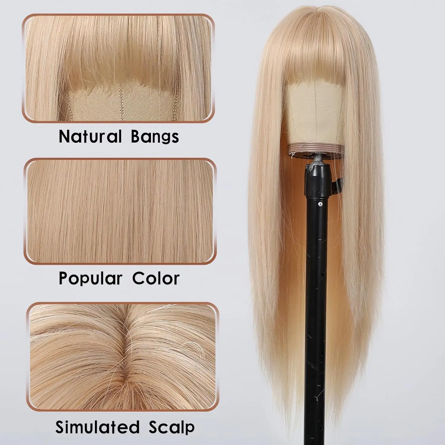 Blonde Wig Women Long Straight Bangs Natural Synthetic Fiber Synthetic Hair Fashion Ladies Daily Party Use Heat Resistant