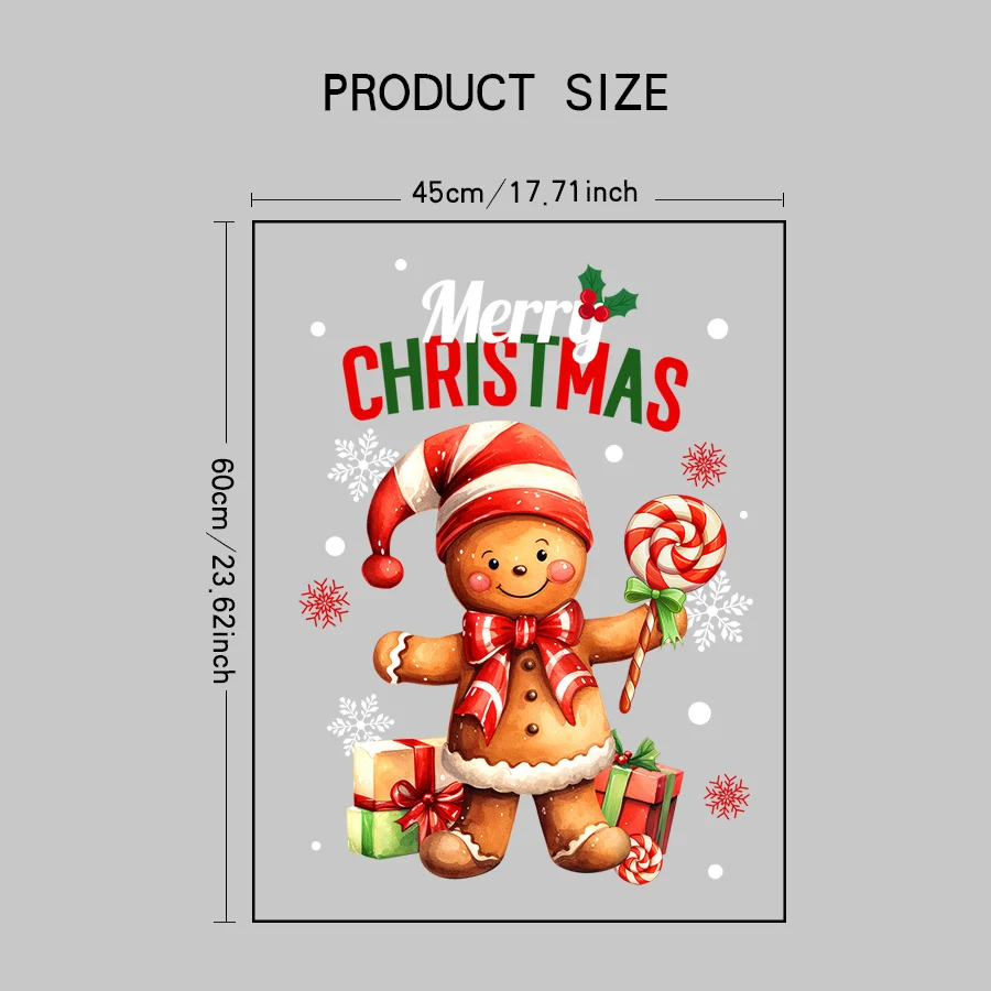 1 piece of 45* 60cm Christmas Gingerbread Man electrostatic window sticker, Christmas snowflake gift pattern glass sticker, suitable for home and shop window decoration