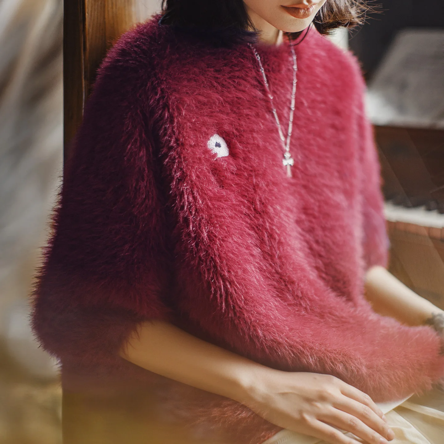 Maden Women’s Red Soft Thick Knit Sweater Winter Warm Loose Pullover Top Cozy Fuzzy Knitwear Layering Style