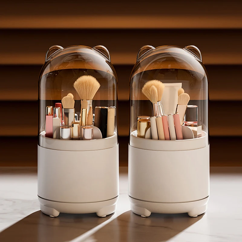 Makeup Brushes Holder Portable Desktop Makeup Organizer Cosmetic Storage Box 360° Rotating Make Up Tools Container