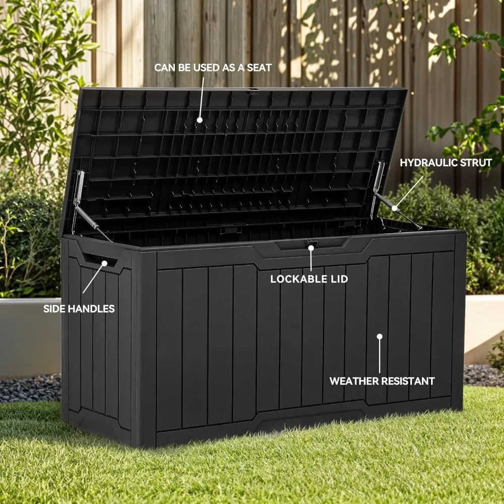 80-Gallon Waterproof Outdoor Storage Box with Lock, Multi-Purpose Resin Container for Garden Tools & Pool Accessories