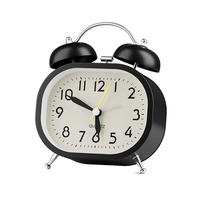 Metal Design Metal Alarm Clock Loud Ringtone Night Light Bedside Wake-up Clock Twin Bell 12-hour Format Mechanical Clock