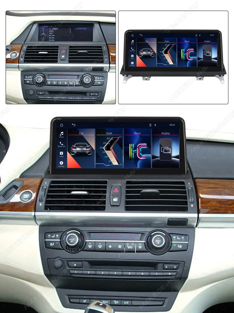 MEKEDE 10.25" Bezprzewodowy Carplay Android Auto Linux Ekran Radio Samochodowe do BMW X5 E70 X6 E71 CCC CIC Odtwarzacz Multimedialny Mirror Link BT Nawigacja GPS Podwójny System 2Din Autoradio WiFi — 2