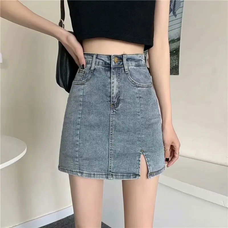 Feynzz-Short en jean pour femme, taille haute, bouton, jambes boutonnées, décontracté, denim bleu, nouvelle collection été