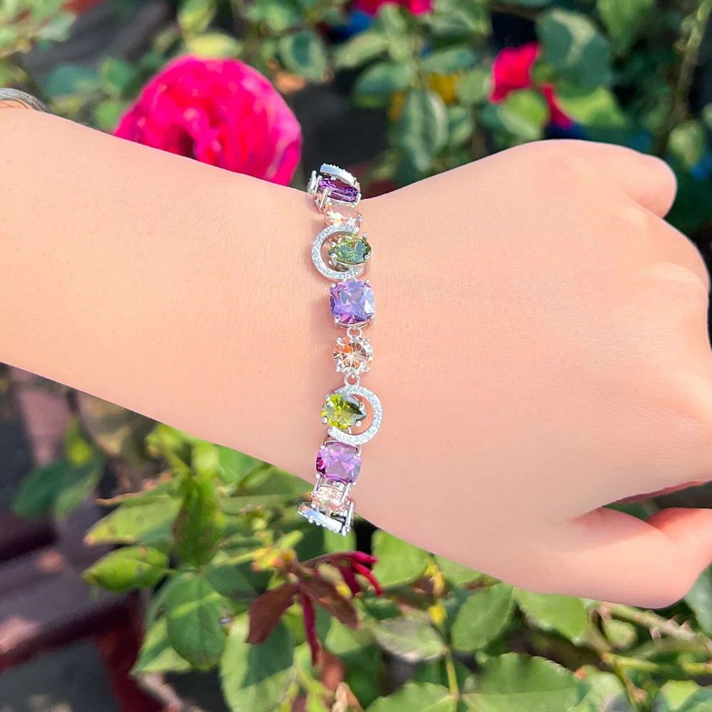 CWWZircons Echte Zirkonia Funkelnde Lila Olivgrüne CZ-Anhänger Damen-Verlobungs-Party-Armbänder Schmuck Großhandel S0216 – Detail 3