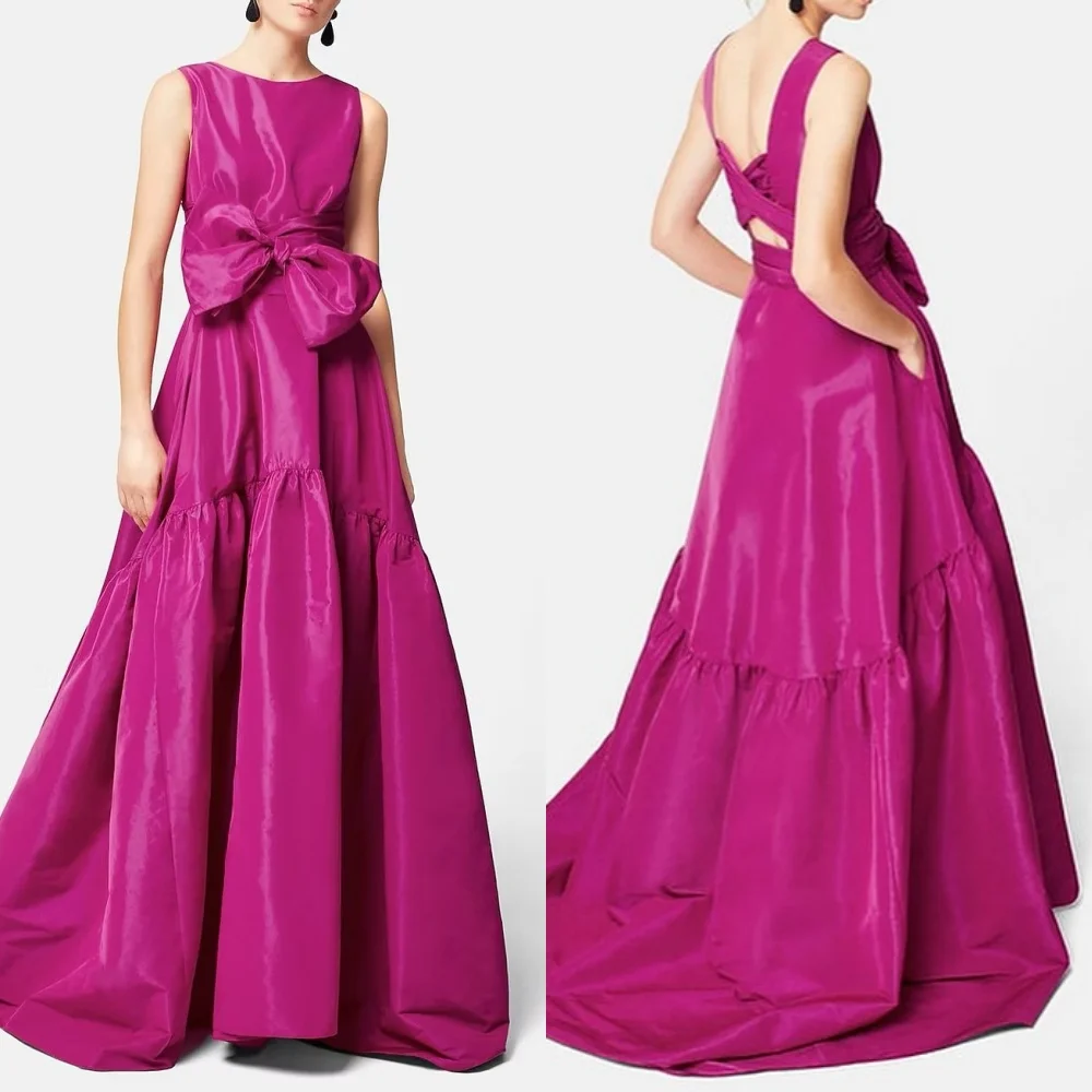 

Customized Modern Style Fashion Charmeuse Bow Ruched A-line Off-the-shoulder Long Dresses Bespoke Occasion Dresses Elegant Sexy