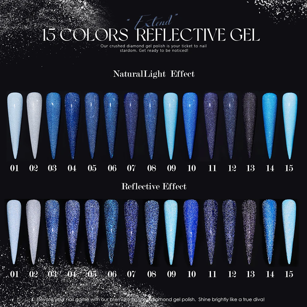 Vendeeni TPO HEMA FREE 15 colori/set Blu Glitter Diamante spezzato Gel Smalto per unghie Flash UV LED Soak Off Gel Smalto con display