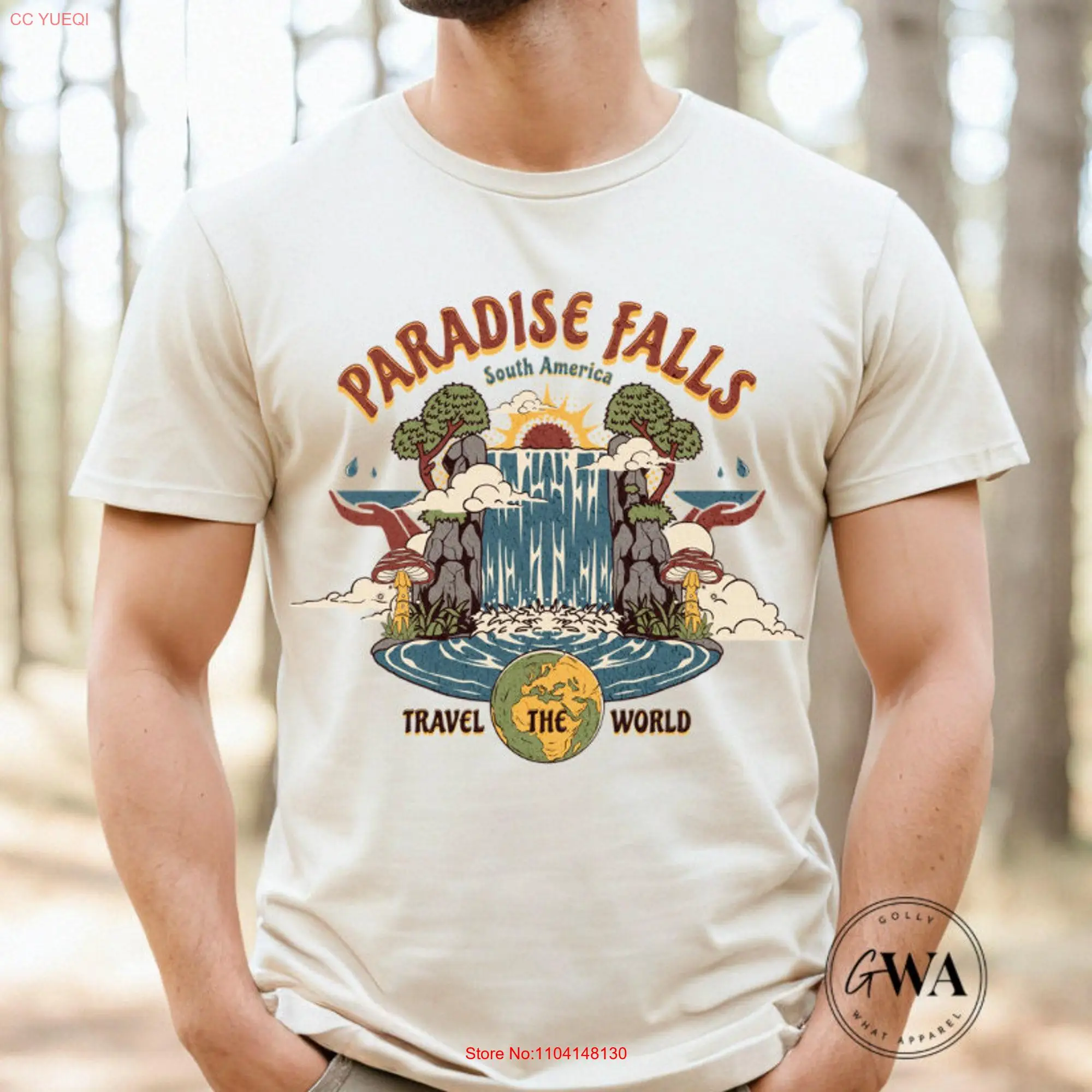 Paradise Falls Travel the World Adult  Jersey T Shirt AT134 long or short sleeves