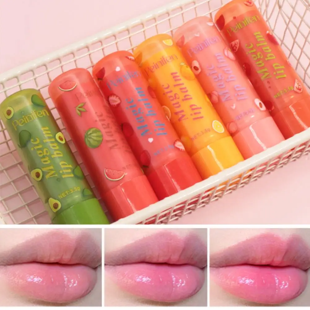 6 Pcs/Set Color Changing Lipstick Fruit Flavor Lip Balm, Nourishing Moisturizing & Non-Stick Cup Lip Gloss For Dry Lips
