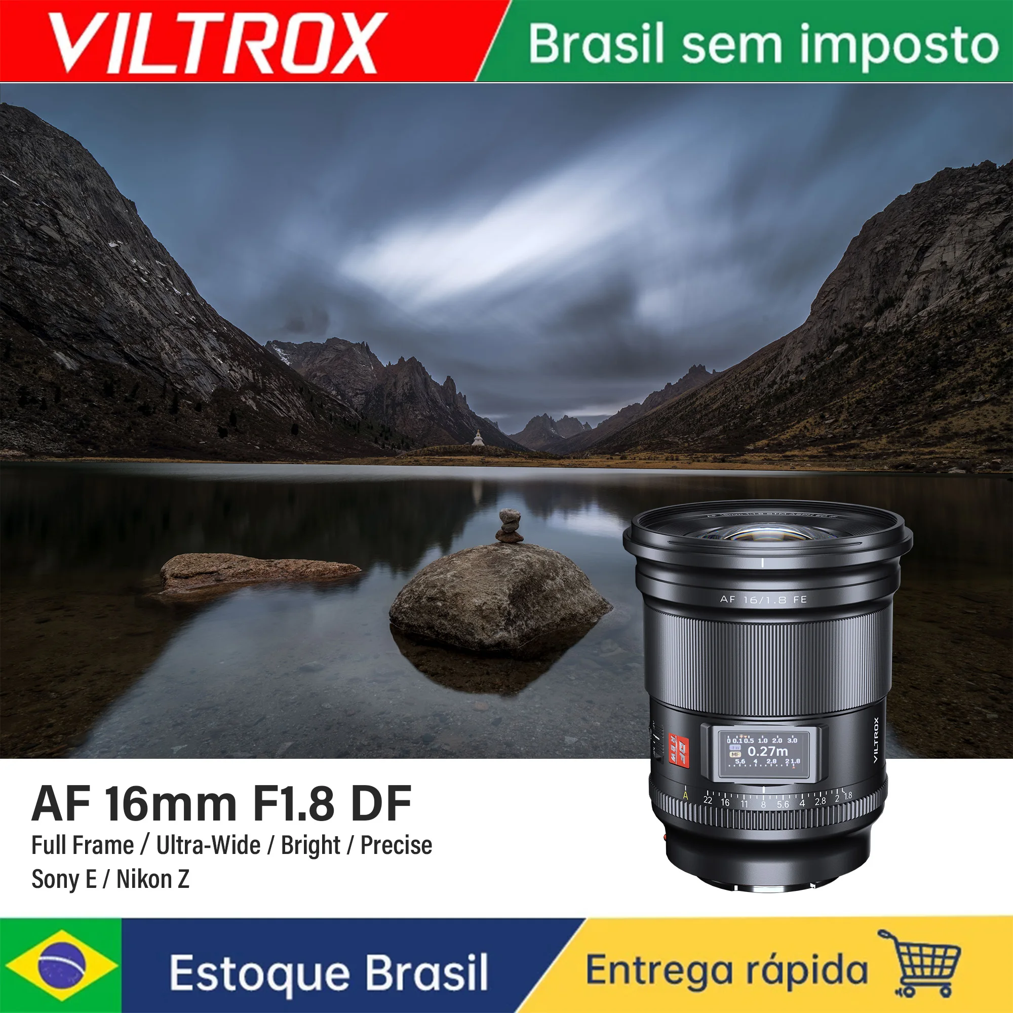 16mm 1.8 sony Do Brazilian warehouse Viltrox 16mm F1.8 DF Lente da Câmara Full Frame Lente do Céu Estrelado Galáctico Lente AF Ultra Grande Ângulo para Sony A7C A7M4 ZV-E10 ZV-E1 Nikon Z7 Z9