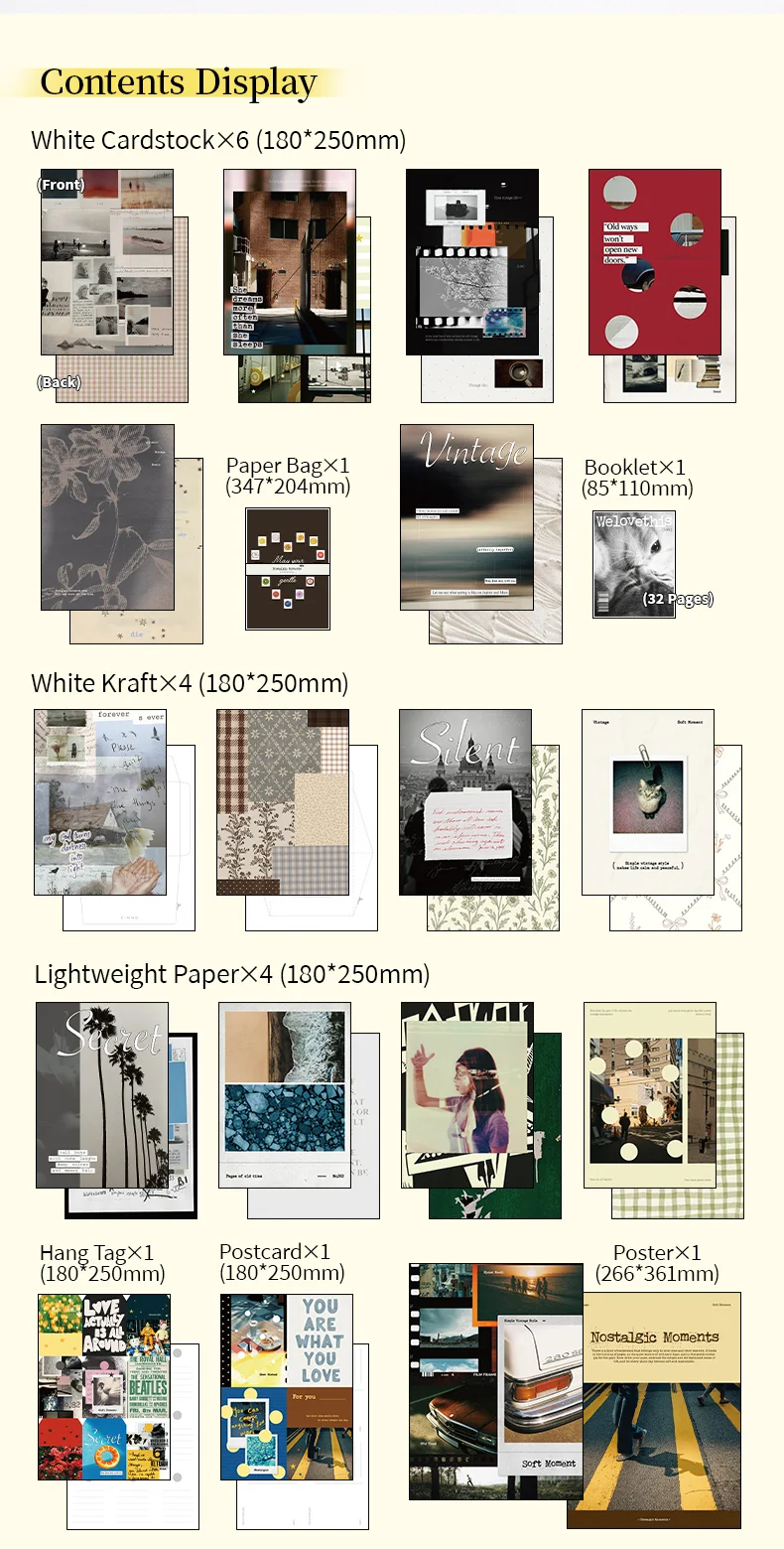 TIANZI 58 sheets Nostalgic Memory Series Kawaii English Die Cut Sticker Book Creative Handbook DIY Scrapbook Aesthetic Supplies