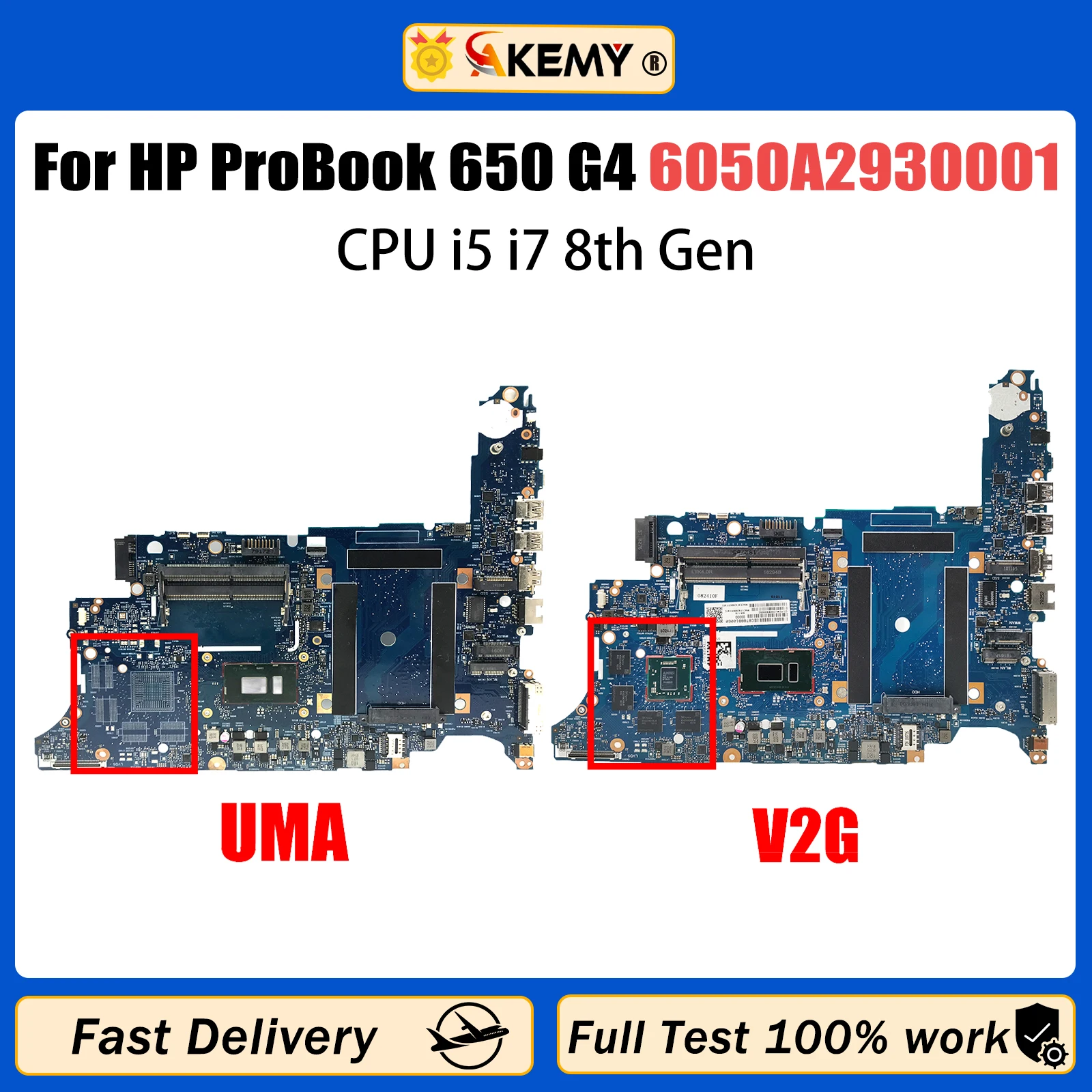 AKEMY For HP 650 G4 Laptop Motherboard 6050A2930001 L27307-601 L24851-601 Mainboard i5 i7 8th Gen CPU Full Tested