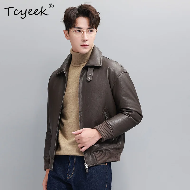 Tcyeek Sheepskin Real Leather Jacket Men Clothes 90% White Goose Down Coat Male Winter Jackets Loose Fit All Plant Tanning 2026