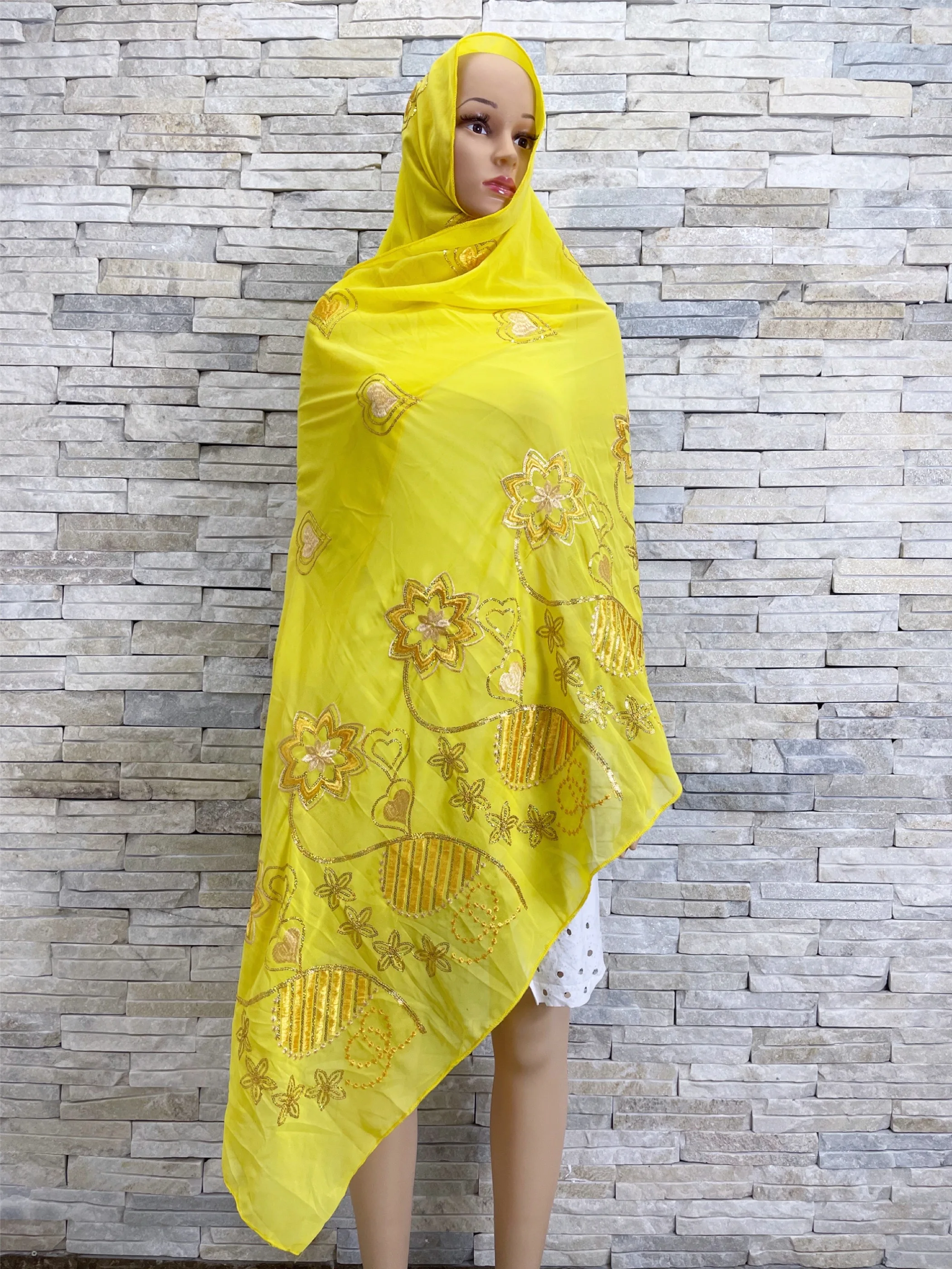 2024 Latest African Women Ramadan Scarf Soft Fabric Dubai Isalmic Sequin Embroidery Chiffon Hijab  Spring Shawls Wraps