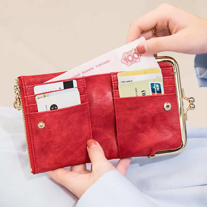 Short Wallet Women's 2025 New Clip Coin Purse Vintage Multifunctional Folding Wallet Card Bag for Women