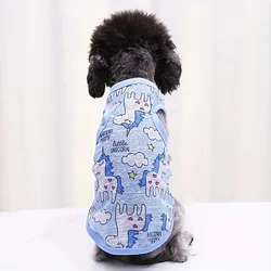 1pcs Kitten Puppy Breathable Vest With Cartoon Pattern Summer Thin Puppy Clothing UV Resistant Sleeveless T Shirt