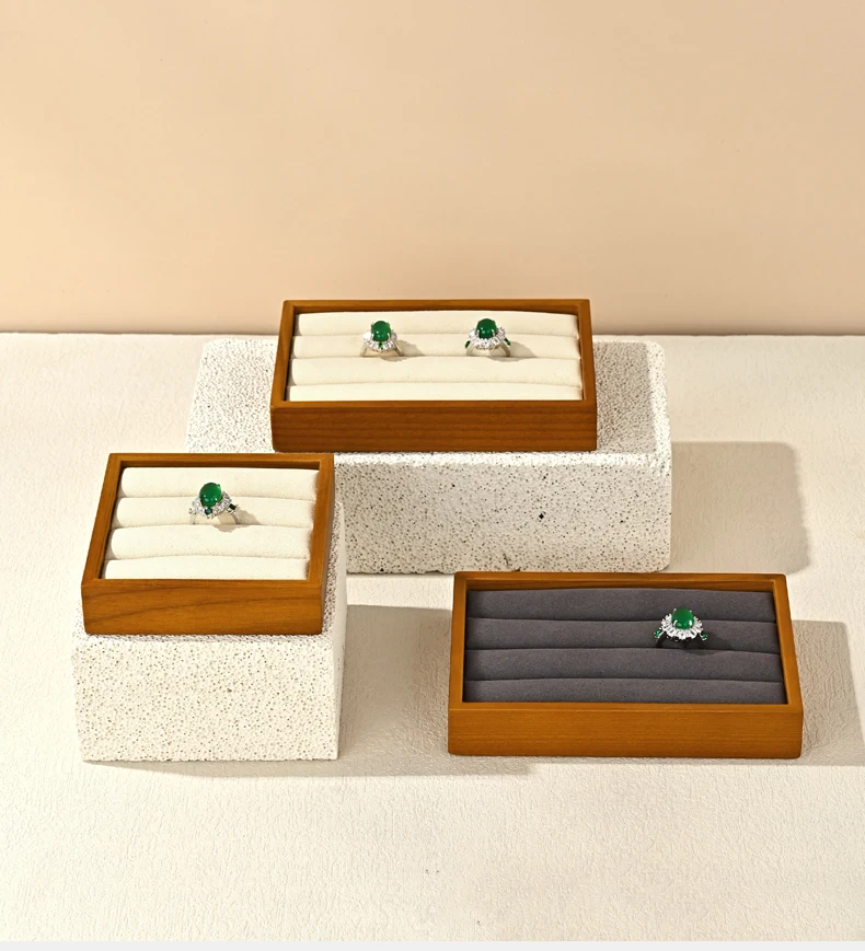 Oirlv Holzring-Präsentationsplatte Schmuckständer Grau Beige Ringhalter Schmuck-Aufbewahrungsorganizer Fotografie-Requisiten – Detail 5