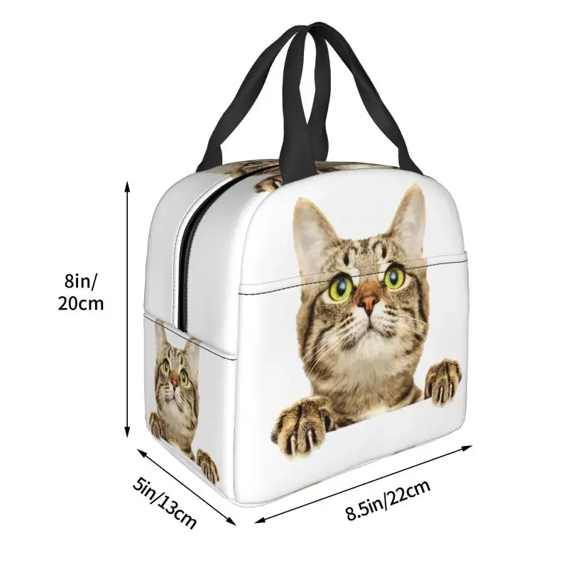 Niestandardowa torba na lunch Funny Cat Peeking Women Cooler Thermal Insulated Lunch Container Box dla dzieci Szkoła Praca Piknik Torby na żywność