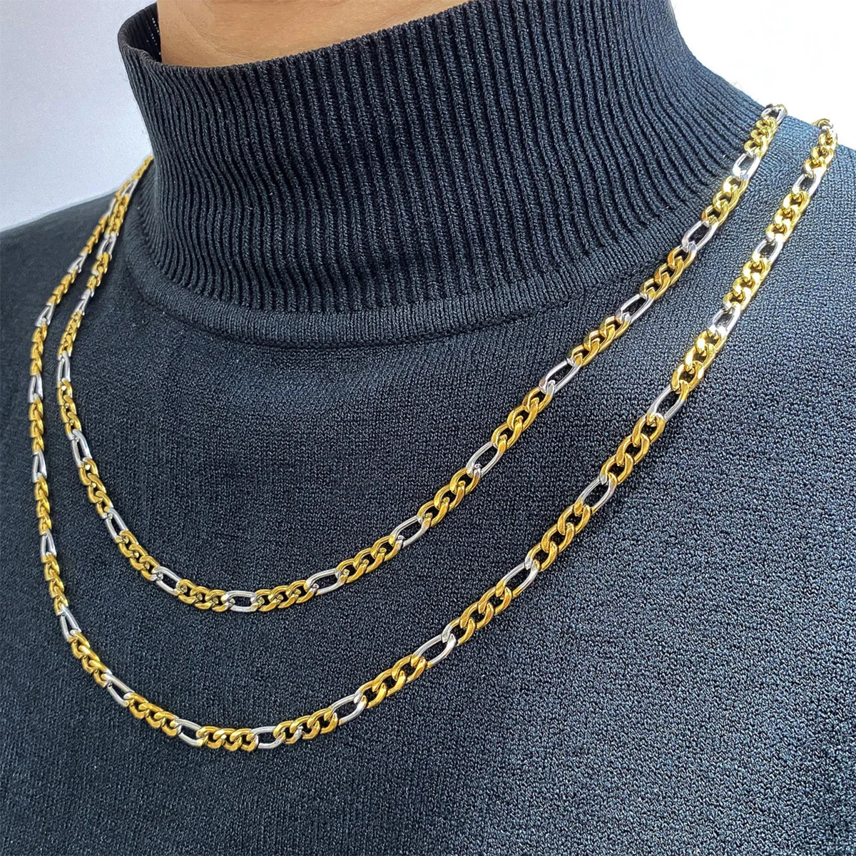 Vintage Stainless Steel Chain Necklace 4mm Silver and Gold Color Two Tone Choker Waterproof Never Fade Jewelry Gifts Wholesale