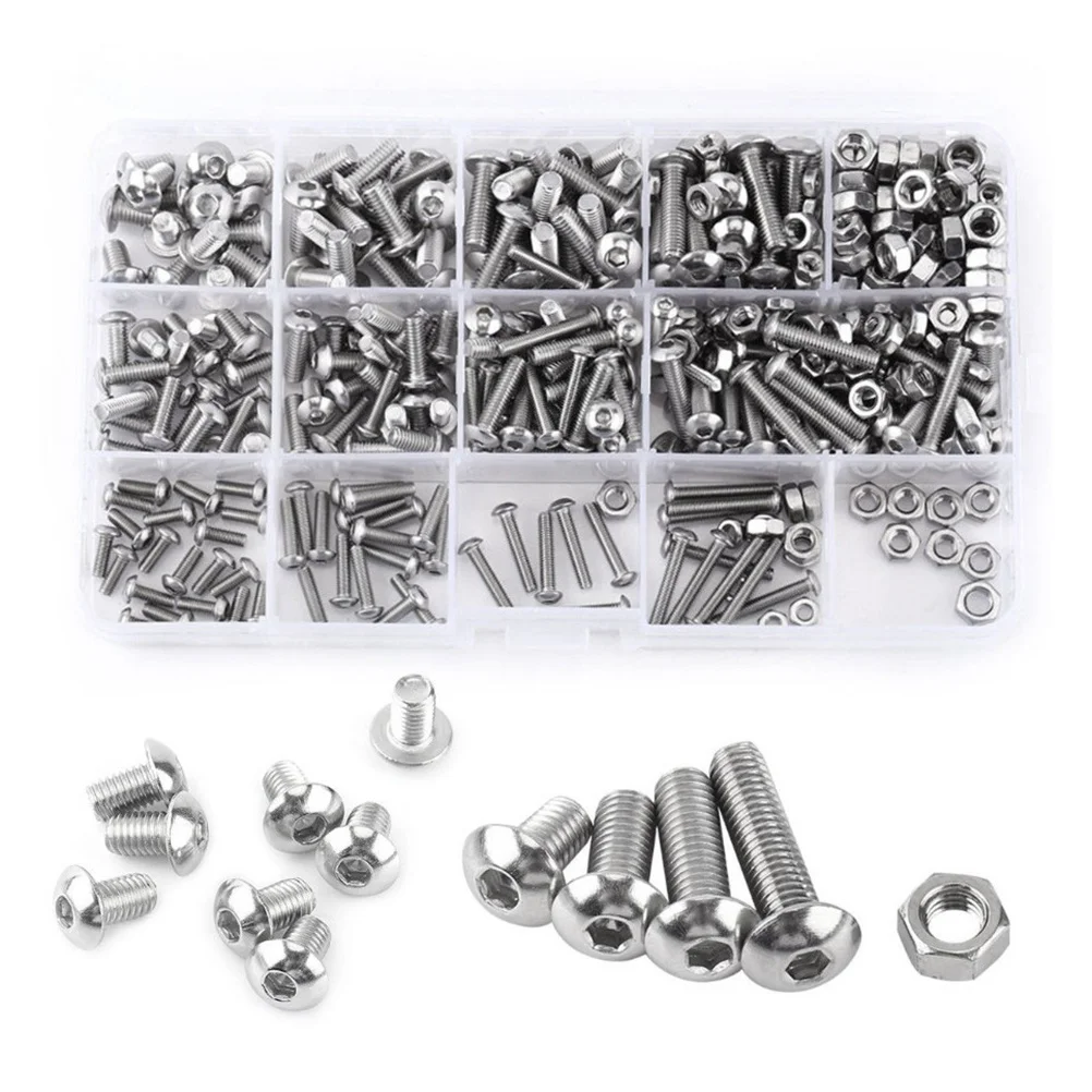 

500Pcs Stainless Steel Hex Allen Set Screw Nut Assortment Kit M5 Precision Socket Grub Screws for Home Improvement
