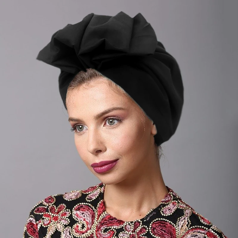 Turbante con nudo de lazo grande para mujer, gorro elástico Retro de diseñador, cubierta de cabeza de fiesta hermosa, Hijabs lisos, envoltura de