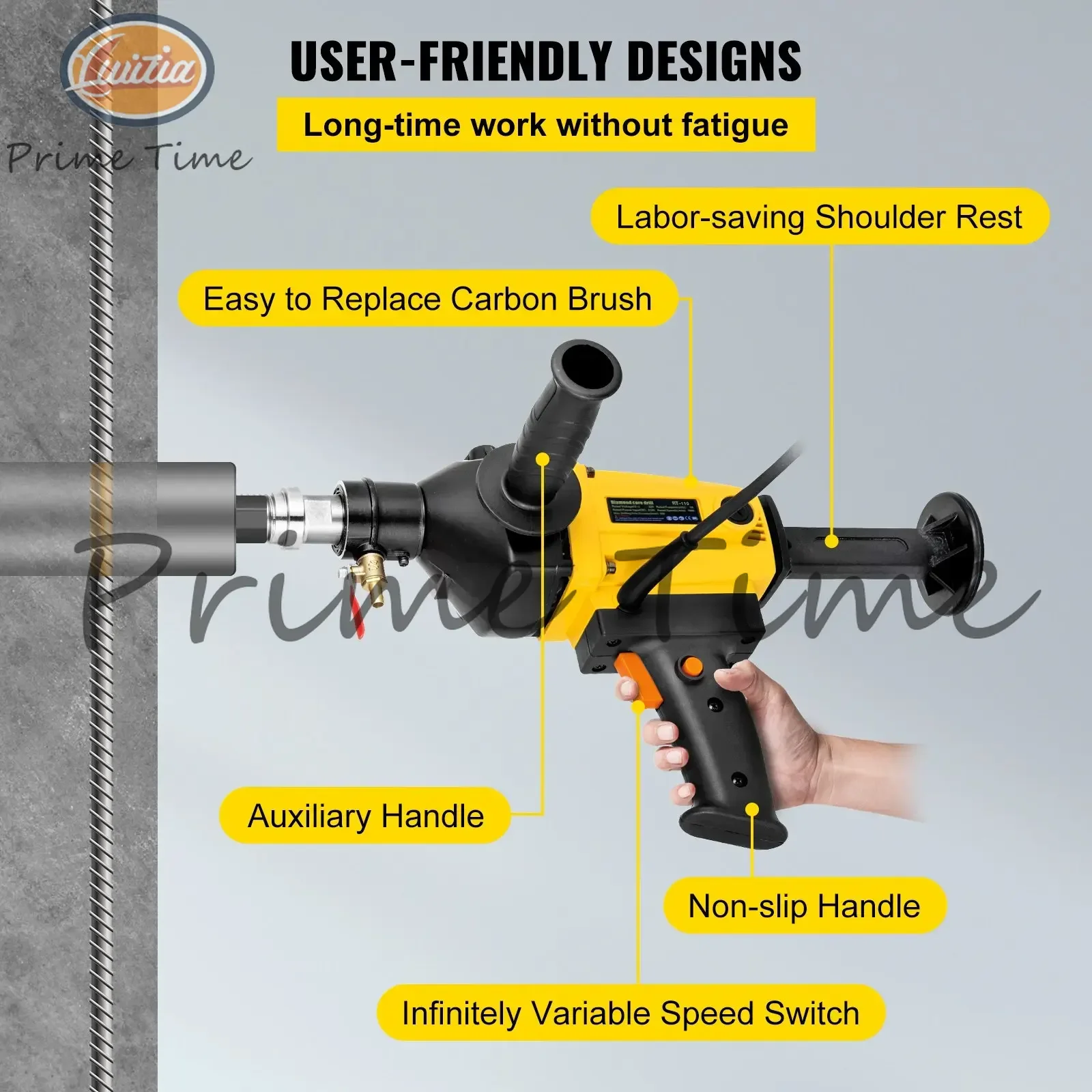 Diamond Core Drill, 1880W 4'/110 mm, 1700RPM Variable Speed Core Drill Rig with Portable Case Handheld Drilling Machine