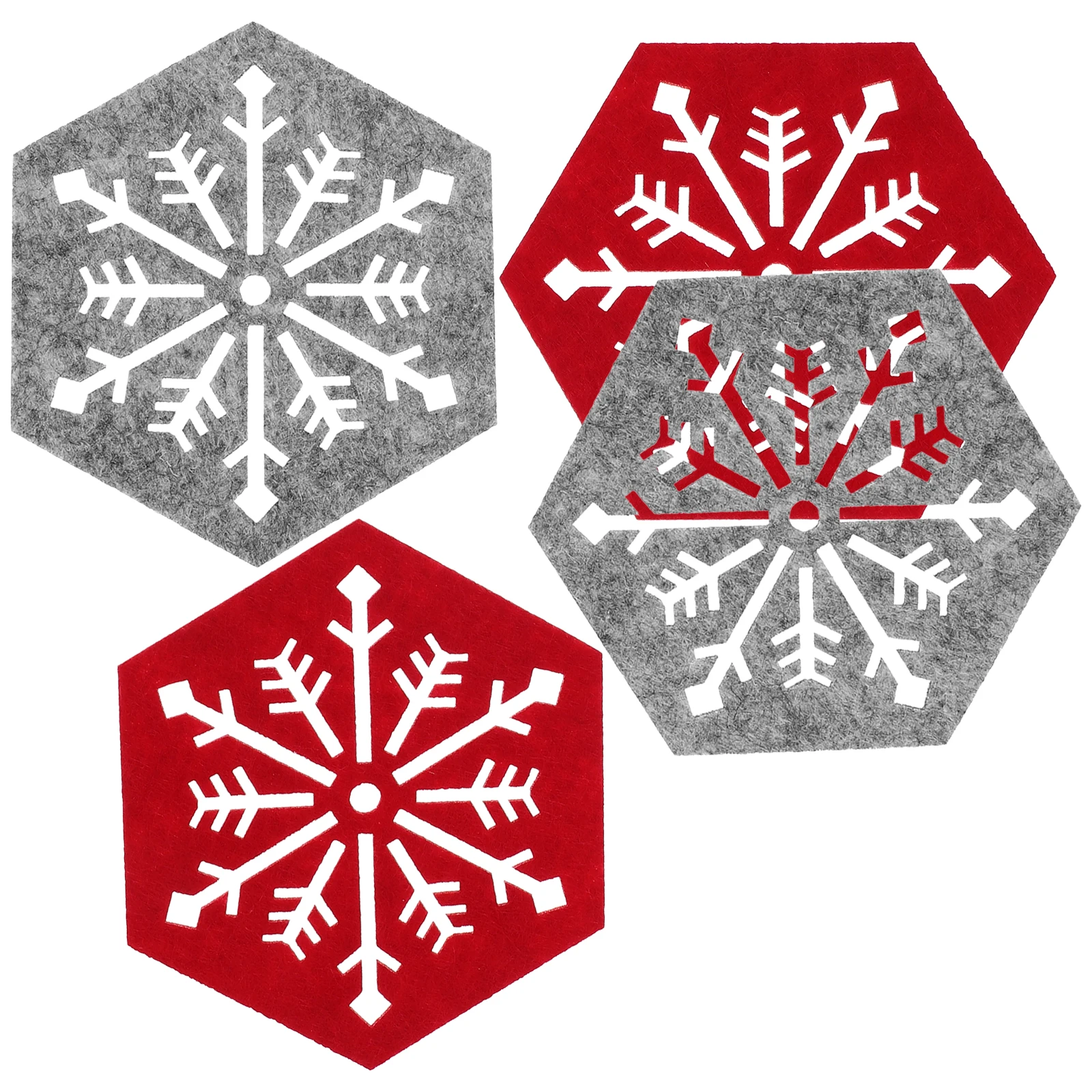 

4 Pcs Hexagon Snowflake Coaster Christmas Table Decor Heat Resistant Place Mats for Drinks Home Cafe
