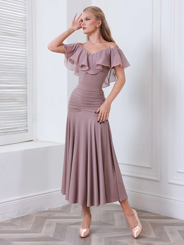 Robe de danse de salon pour femmes, vêtements de spectacle de danse sociale Standard, robe de compétition de valse, jupe justaucorps d'entraînement 2433