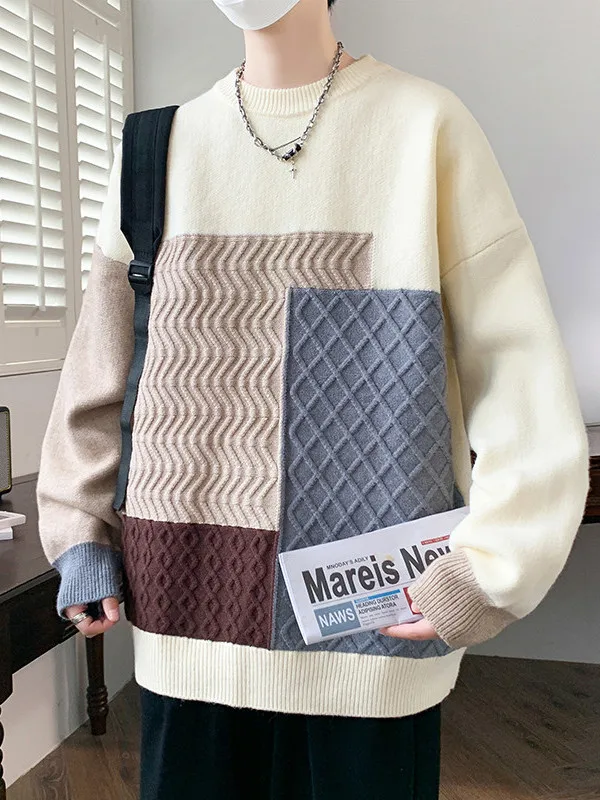 

Мужской утепленный вязаный свитер с круглым вырезом, повседневный, теплый, из полиэфирного волокна, с длинными рукавами, для подростков и студентов