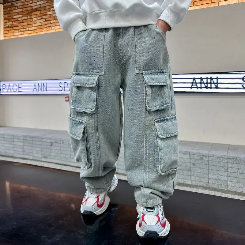 Jeanshosen für Jungen, Frühlings- und Herbst-Hip-Hop-Trends, Jeanshosen für größere Jungen, stylische Jeans im Streetstyle für Jungen. – Detail 4