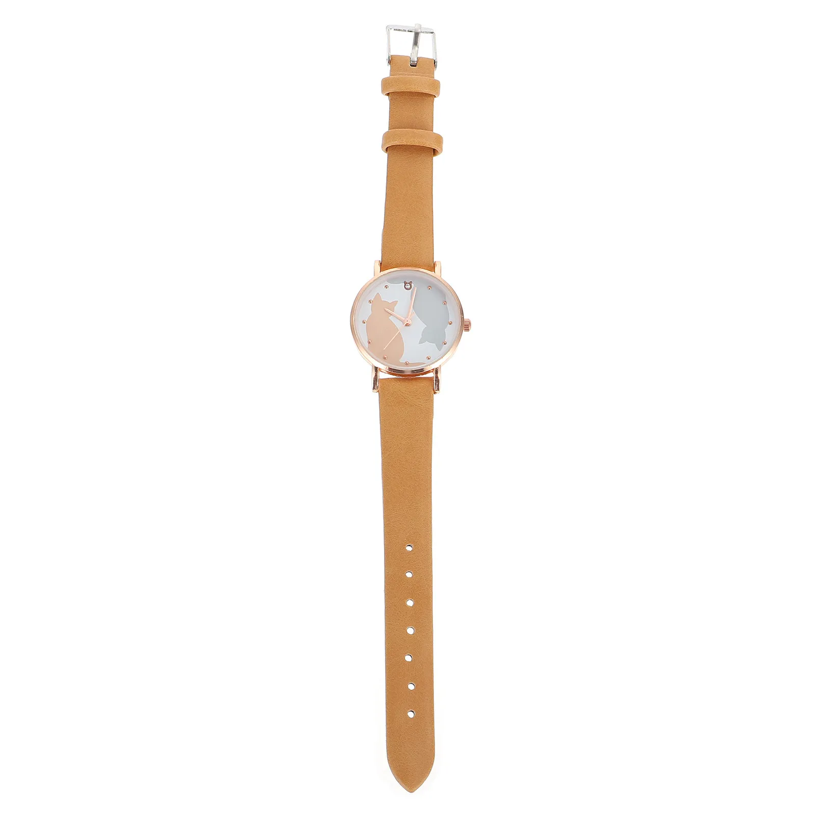 Aluminum Alloy Women Quartz Watch with Cute Cat Pattern Dial Elegant Lightweight Casual Lady Wristwatch for Valentine Gift